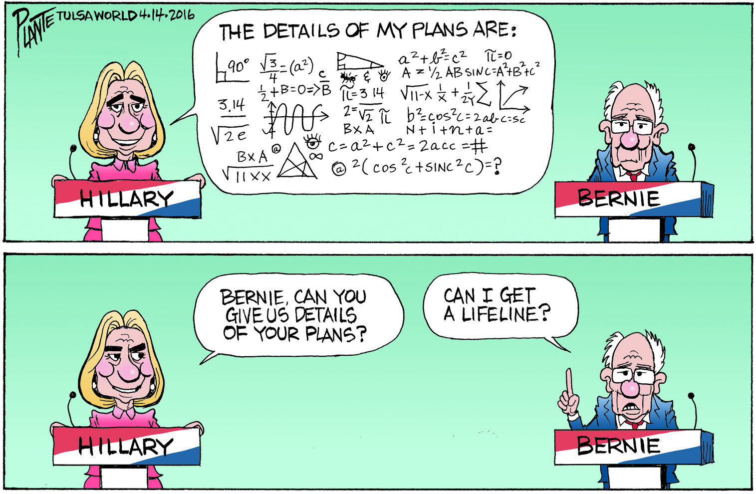 Bruce Plante Cartoon: Hillary vs. Bernie on details